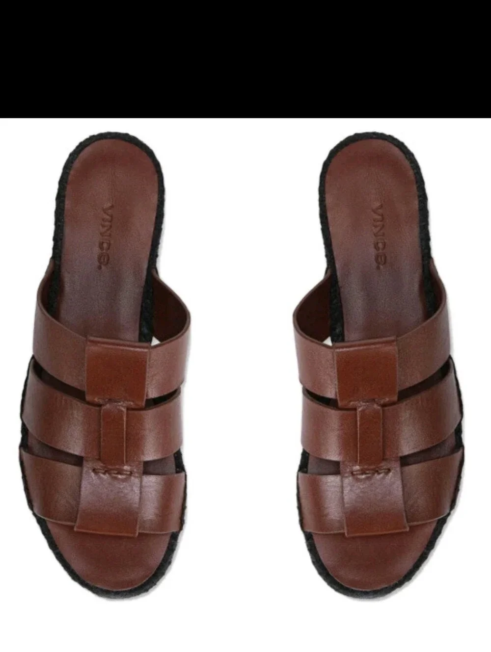 Vince Mahogany Leather Espadrille Platform Wedge Slide Sandals - Size 9M